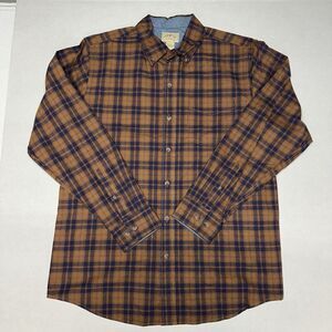 Blue Mountain Plaid Long Sleeve Button Up Shirt Mens Size‎ Medium Flannel Brown